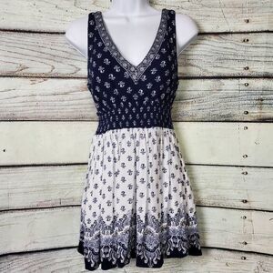 Aéropostale Women’s Boho Smocked Waist Sleeveless Dress Size S Navy Ivory
